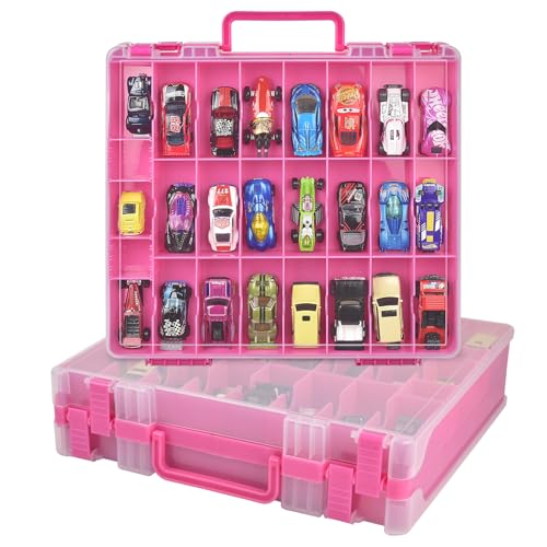 Xuerdon Spielzeugauto Aufbewahrungskoffer für Matchbox Cars. Holder Behälter Tasche für LOL Überraschungspuppen/für Shopkins mit 48 Fächern Doppelseitig-Rosa (nur Box) von Xuerdon