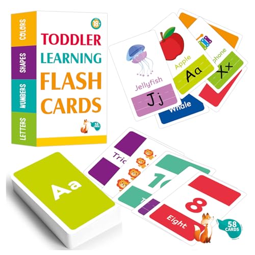 58 Stück Alphabet-Lernkarten, doppelseitige Lernkarten für Babys, englische Wörter, Lebensmittel, Farben, Tiere, Groß- und Kleinbuchstaben, für Vorschulkinder und Kleinkinder von Xuigort