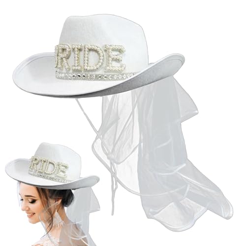 Xujuika Cowgirl-Hüte Braut-Cowboy-Hüte | Weißer Cowboyhut-Schleier mit Strasssteinen für Junggesellinnenabschied | 40 x 33 x 14 cm großer Cowgirl-Hut für Hochzeiten und Partys, zum Anziehen Xujuika Cowgirl-Hüte Braut-Cowboy-Hüte | Weißer Cowboyhut-Schleier mit Strasssteinen für Junggesellinnenabschied | 40 x 33 x 14 cm großer Cowgirl-Hut für Hochzeiten und Partys, zum Anziehen von Xujuika