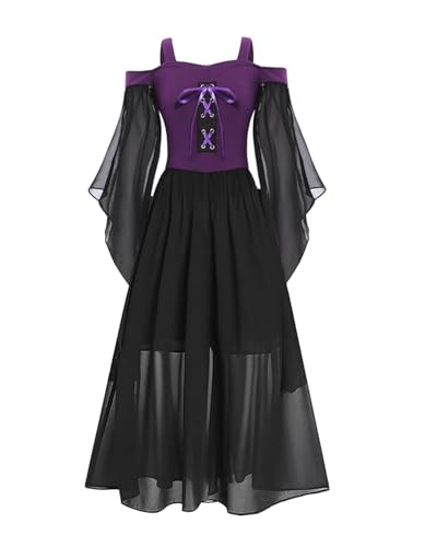 Xumplo Halloween-Kostüm für Mädchen, mittelalterliches Gothic-Kleid, Teenager, Halloween, Party, Hexe, Cosplay, Kleid, 9–10 Jahre von Xumplo