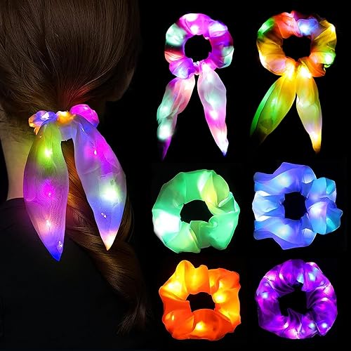 XunHe 6 Stück LED Haarbänder, Elastische Leuchtende Haarbänder mit 3 Licht Modi, Glow in The Dark Frauen Haar, Neon helle Haarschmuck, Mädchen Haarschmuck, Neujahr Party, Karneval,Raves, Kostümpartys von XunHe