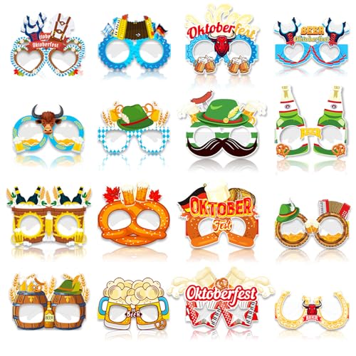 24 Stück Oktoberfest Party Papiergläser Lustige Oktoberfest Photo Booth Requisiten für Kinder Erwachsene Bayerisches Deutsches Bier Festival Party Dekoration von Xunerloy