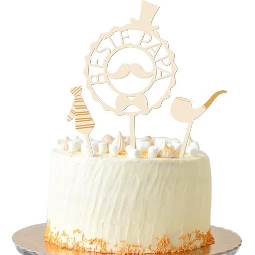 Tortendeko Vatertag Holz, Kuchendeko Bester Papa, Happy Father's Day Cupcake Topper Vatertag Party Kuchen Deko von Xunerloy