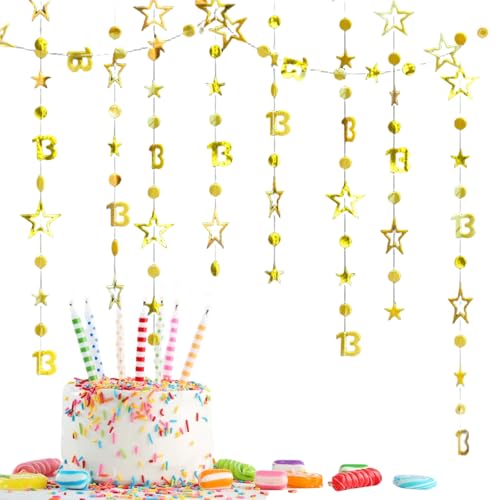 3 m lange Dekoration zum 13. Geburtstag, Banner zum 13. Geburtstag, Banner für 1/3. Geburtstag, goldene hängende Wirbel, Luftschlangen, goldfarbene Party-Dekoration, A von Xunzhi