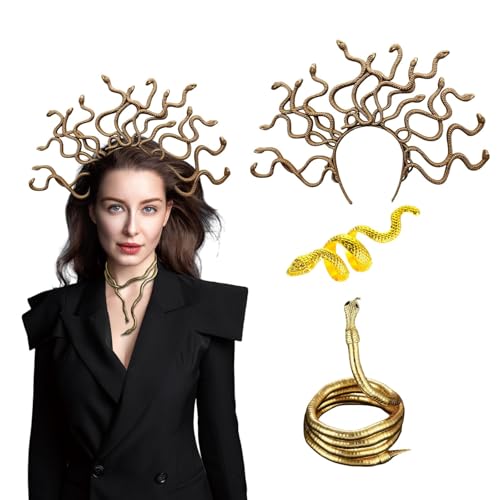 Xvbhaq 3 Stück Medusa Kostümzubehör, Medusa Stirnband, Halskette, Ring, Karneval Halloween, Retro Medusa Schlangenform Kostümspiel, Karneval Schlangenkostüm für Damen Xvbhaq 3 Stück Medusa Kostümzubehör, Medusa Stirnband, Halskette, Ring, Karneval Halloween, Retro Medusa Schlangenform Kostümspiel, Karneval Schlangenkostüm für Damen von Xvbhaq