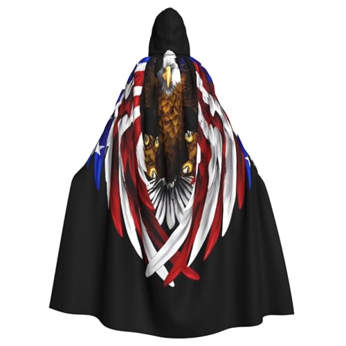 XVFLOREG Usa Flagge Patriotischer Adler Herren und Damen Kapuzenumhang Halloween Weihnachten Umhang Party Umhang von XVFLOREG