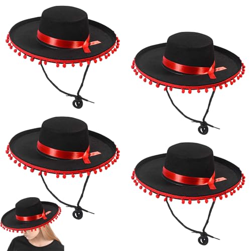 Xvilmaun Spanischer Flamenco-Hut mit Bommel, für Damen und Herren, spanischer Matadorhut, Fliege, mexikanische Sombrero-Hüte, Spanier, Standardgröße, 4 Stück Xvilmaun Spanischer Flamenco-Hut mit Bommel, für Damen und Herren, spanischer Matadorhut, Fliege, mexikanische Sombrero-Hüte, Spanier, Standardgröße, 4 Stück von Xvilmaun