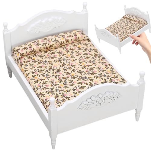 Xweptuy Dollhouse -Bett, 1:12 Skala Vintage Doppelpuppenbett, 7x5x4 Zoll Holzpuppenhausmöbel, DIY Friendly White Color Dollhouse Miniaturen für -Szene Xweptuy Dollhouse -Bett, 1:12 Skala Vintage Doppelpuppenbett, 7x5x4 Zoll Holzpuppenhausmöbel, DIY Friendly White Color Dollhouse Miniaturen für -Szene von Xweptuy