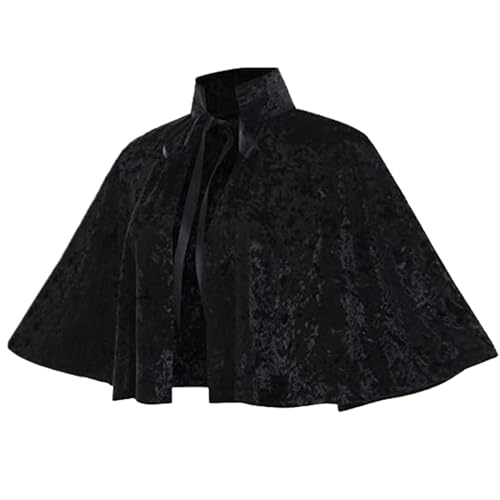 Schwarzes Umhang für Frauen, Gothic Lolita mittelalterlicher Schal -Umhang mit Krawattengurt, Halloween weicher kurzes mittelalterliches Motorhaube für heidnisches Cosplay Schwarzes Umhang für Frauen, Gothic Lolita mittelalterlicher Schal -Umhang mit Krawattengurt, Halloween weicher kurzes mittelalterliches Motorhaube für heidnisches Cosplay von Xweptuy