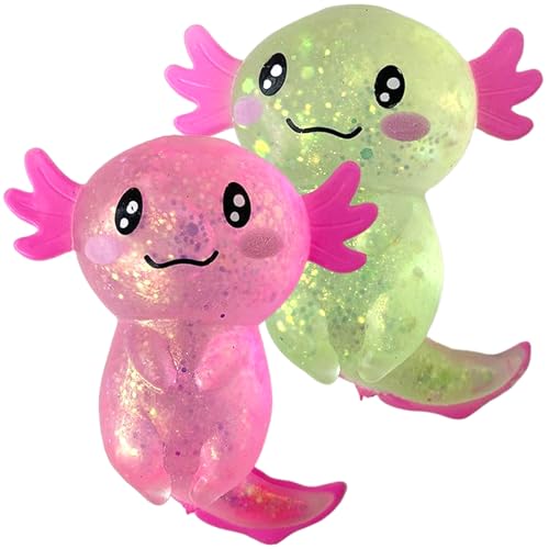 Xweptuy Squish -Spielzeug, 2pcs 3, 7 Zoll niedliches Axolotl -Spielzeug mit Glitzer, weiche Flexible langsame Squish -Kugeln, Stressabbau Squeez für Erwachsene Kinder von Xweptuy