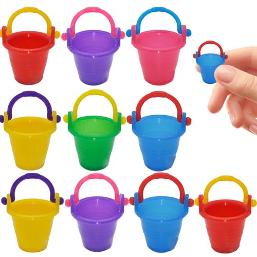 Xweptuy 10pcs Mini Eimer, leichte Plastiksandspielzeug tragbares Zufallsfarbenpuppenhaus Sandbox Eimer mit Griff für Kinder Rollenspiele Dollhouse Dekor von Xweptuy