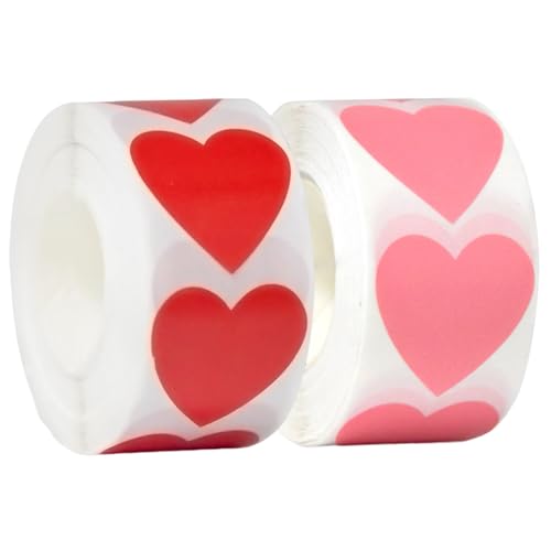 Xweptuy 2pcs Heart Sticker Roll (500 PCs für Jede Rolle) 2 Farbe 1 Herzaufkleber mit starkem Klebstoff für den Valentinstag, Hochzeit, Muttertag, Geschenkverpackung, Umschlag von Xweptuy