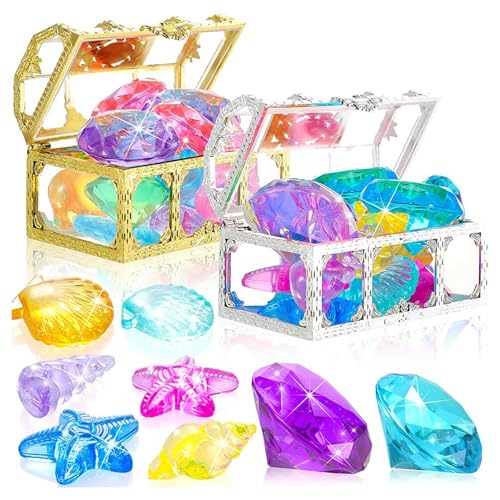 Xweptuy 32 PCS Pool Diving Toys Bunte Tauchgang Verschiedene Formen Diamonds Spielzeug mit Schatztruhe Piratenbox Kunststoff Unterwasser Kleinkind Pool Beach für Kinder Jungen Mädchen von Xweptuy