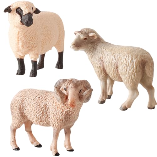 Xweptuy 3pcs Schaftier Figuren Set, realistische Farmtiere Spielzeug PVC Schafe Tierfiguren Bildungslernspielzeug Geburtstagsgeschenkkuchen Topper Tier Figuren für Kinder Jungen Mädchen von Xweptuy