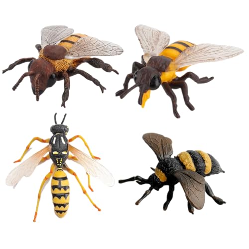 Xweptuy 4pcs Honey Bee Set, PVC Realistische Bienenspielzeug Bildungslernspielzeug -Wissenschaftsprojekt, Kuchen -Topper -Tierfiguren für Kinder Jungen Mädchen von Xweptuy