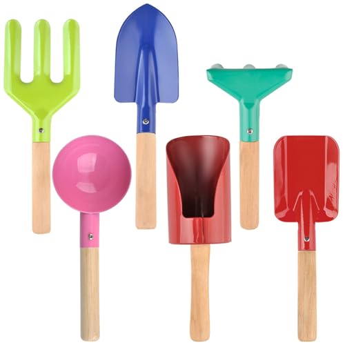 Xweptuy 6PCS/Set Kids Gartenwerkzeuge, farbenfrohe Strandspielzeug mit Rechen, Schaufel, Kelle und mehr, Eisenkindgarten -Set mit Holzgriff für Kinder im Freien im Freien i Xweptuy 6PCS/Set Kids Gartenwerkzeuge, farbenfrohe Strandspielzeug mit Rechen, Schaufel, Kelle und mehr, Eisenkindgarten -Set mit Holzgriff für Kinder im Freien im Freien i von Xweptuy