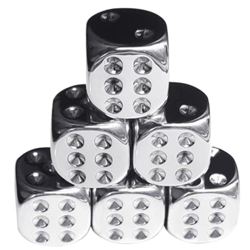 6cs Silberwürfel, 6-seitige Würfel mit Abgerundeter Ecke, 0, 6 plattierte Silberwürfel, tragbare Ersatz-Acrylwürfel für Brettspiele, Partyspiele von Xweptuy