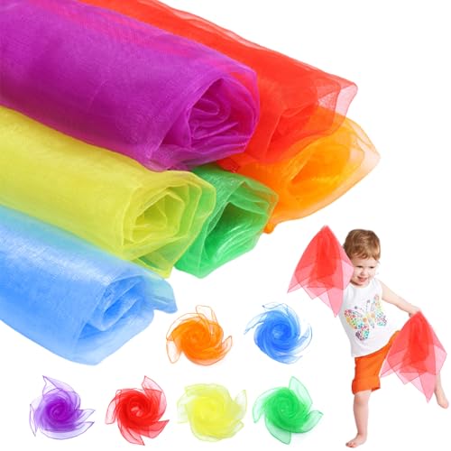 Xweptuy 6pcs Seidenschals, 23,6x23.6 Kinder Schal, farbenfrohe weiche hautfreundliche Jonglierschals waschbarer Quadrat entwickeln sensorische Spielzeugtanzschals für Performance, Bekleidungszubehö Xweptuy 6pcs Seidenschals, 23,6x23.6 Kinder Schal, farbenfrohe weiche hautfreundliche Jonglierschals waschbarer Quadrat entwickeln sensorische Spielzeugtanzschals für Performance, Bekleidungszubehö von Xweptuy