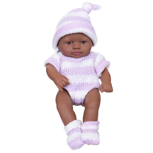 Xweptuy Babypuppe, 7 Zoll Vinyl Ganzkörper reales Leben Miniaturrealistische Babypuppe mit Accessoires Geschenke für Kinder Mädchen, lila von Xweptuy