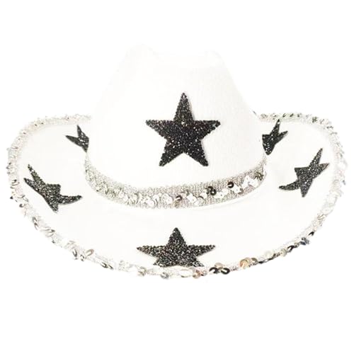 Xweptuy Cowgirl Hut Weißer Cowgirl Hut mit verstellbarem Riemen Strassstar Disco für westliche Party Dress -up Bachelorette Party Accessoires Xweptuy Cowgirl Hut Weißer Cowgirl Hut mit verstellbarem Riemen Strassstar Disco für westliche Party Dress -up Bachelorette Party Accessoires von Xweptuy