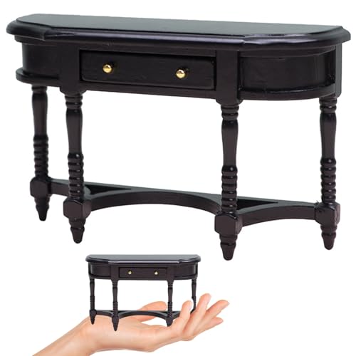 Xweptuy Dollhouse Möbel, Holzpuppenhaus Tisch, 1/12 Skala-Puppenhaus-Halbrunde Tisch mit Schubladen Tischmodell Miniaturmöbel für Wohnzimmer Schlafzimmer Puppenhauszubehör, schwarz Xweptuy Dollhouse Möbel, Holzpuppenhaus Tisch, 1/12 Skala-Puppenhaus-Halbrunde Tisch mit Schubladen Tischmodell Miniaturmöbel für Wohnzimmer Schlafzimmer Puppenhauszubehör, schwarz von Xweptuy