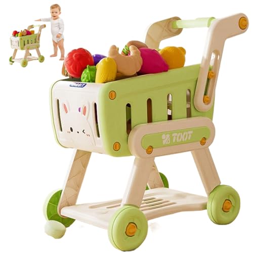 Xweptuy Einkaufswagen für Kinder große Kapazität Kleinkinder Einkaufswagen Sicherheitskinder im Set mit 13 PCs zufällige Obst- und Gemüse -Bildungsspielzeug für Lebensmittelgeschäfte tun von Xweptuy
