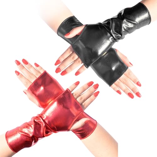 Xweptuy Fingerlose Lederhandschuhe, 2 Paar Goth Punk Armerwärmer, 9, 1 x 3, 5 Zoll Fingerless Armer Wärmer, Lederfinger -Handschuhe Frauen für Cosplay Carnival Party, Black + Rot Xweptuy Fingerlose Lederhandschuhe, 2 Paar Goth Punk Armerwärmer, 9, 1 x 3, 5 Zoll Fingerless Armer Wärmer, Lederfinger -Handschuhe Frauen für Cosplay Carnival Party, Black + Rot von Xweptuy