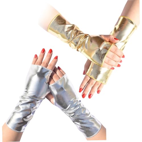 Xweptuy Fingerlose Lederhandschuhe, 2 Paar Goth Punk Armerwärmer, 9, 1 x 3, 5 Zoll Fingerlosen Armer, Leder -Fingerless -Handschuhe Frauen für Cosplay -Karnevalsparty, Silber + Gold Xweptuy Fingerlose Lederhandschuhe, 2 Paar Goth Punk Armerwärmer, 9, 1 x 3, 5 Zoll Fingerlosen Armer, Leder -Fingerless -Handschuhe Frauen für Cosplay -Karnevalsparty, Silber + Gold von Xweptuy