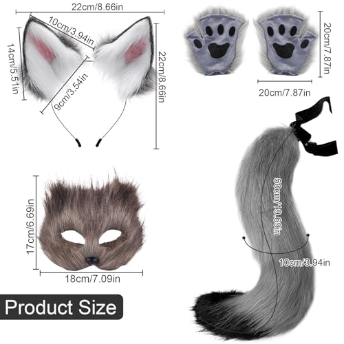 Xweptuy Fox Kostüm 1 Set Realistic Fluffy Cute Grey Decorative Therian Ausrüstung umfasst Fox -Maske, Ohren, Schwanz und Pfoten für Maskerade Cosplay Party Halloween Xweptuy Fox Kostüm 1 Set Realistic Fluffy Cute Grey Decorative Therian Ausrüstung umfasst Fox -Maske, Ohren, Schwanz und Pfoten für Maskerade Cosplay Party Halloween von Xweptuy