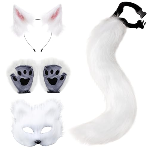 Xweptuy Fox Kostüm 1 Set Realistic Plüsch weiße Themen Dekorative Therian -Ausrüstung umfasst Fuchsmaske, Ohren, Schwanz und Pfoten für Maskerade Cosplay Party Halloween Xweptuy Fox Kostüm 1 Set Realistic Plüsch weiße Themen Dekorative Therian -Ausrüstung umfasst Fuchsmaske, Ohren, Schwanz und Pfoten für Maskerade Cosplay Party Halloween von Xweptuy