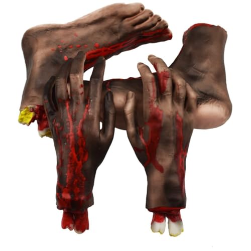 Xweptuy Halloween abgetrennte Hände und Füße Set 4PCs realistische gruselige blutige Hände und Füße gefälschte Körperteile Halloween Xweptuy Halloween abgetrennte Hände und Füße Set 4PCs realistische gruselige blutige Hände und Füße gefälschte Körperteile Halloween von Xweptuy