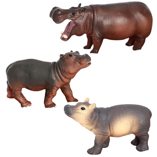Xweptuy Hippo -Figur 3PCS 3 Stil lebensechter Lebens- und Baby -Hippopotamus -Statue stabil und geringer Wartung PVC -Bildungspulting für Kinder, Flusspferde Geschenke von Xweptuy