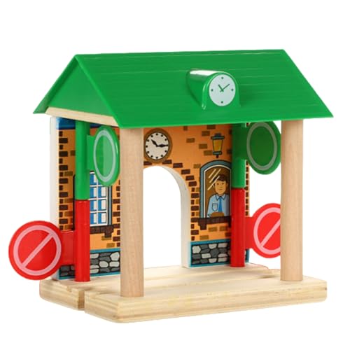 Xweptuy Holzbahnhof, sichere natroale Holzstrecke Accessoires Barrikaden Szene Bildungsspielzeug für Kinder Jungen Mädchen von Xweptuy