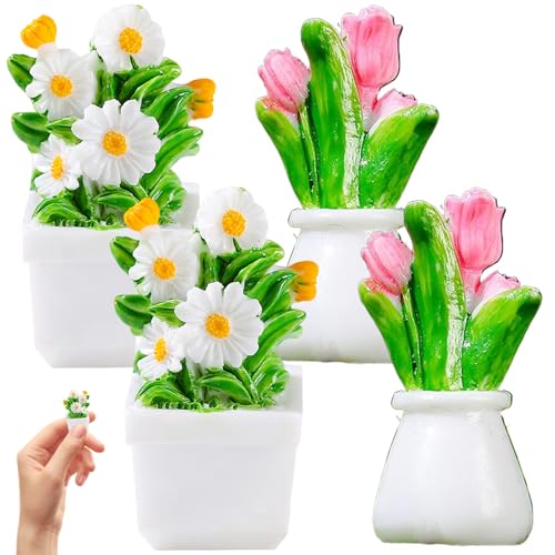 Xweptuy Miniaturanlagen, 4PCS 1:12 Skala Miniaturblüten mit Topf, wasserdichte Harzpuppenhauspflanzen, Puppenhausblumen für Mikrolandschaftsfee Gartenpuppenhaus Deokration Xweptuy Miniaturanlagen, 4PCS 1:12 Skala Miniaturblüten mit Topf, wasserdichte Harzpuppenhauspflanzen, Puppenhausblumen für Mikrolandschaftsfee Gartenpuppenhaus Deokration von Xweptuy