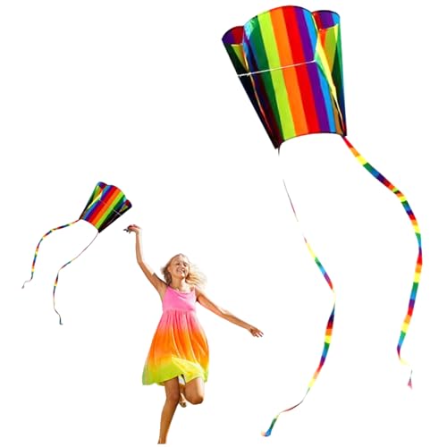 Xweptuy Parafoil Drachen mit langem Schwanz, leicht zu Fliege Regenbogen Erwachsene und Kinder Drachen für Beach Park Camping im Freien Sportarten von Xweptuy