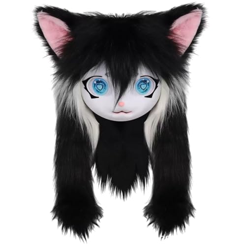 Xweptuy Pelziger Kopf, volle Kopfpelzmaske mit großen Augen, pelzigen Ohren und langem Haar, Tierkopf -Pelz -Maske Kostüm für Halloween Maskerade Cosplay -Kostümprops, Schwarz Xweptuy Pelziger Kopf, volle Kopfpelzmaske mit großen Augen, pelzigen Ohren und langem Haar, Tierkopf -Pelz -Maske Kostüm für Halloween Maskerade Cosplay -Kostümprops, Schwarz von Xweptuy