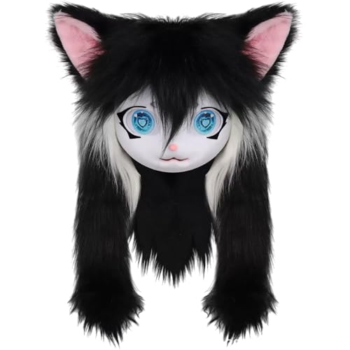 Xweptuy Pelziger Kopf, volle Kopfpelzmaske mit großen Augen, pelzigen Ohren und langem Haar, Tierkopf -Pelz -Maske Kostüm für Halloween Maskerade Cosplay -Kostümprops, Schwarz. Xweptuy Pelziger Kopf, volle Kopfpelzmaske mit großen Augen, pelzigen Ohren und langem Haar, Tierkopf -Pelz -Maske Kostüm für Halloween Maskerade Cosplay -Kostümprops, Schwarz. von Xweptuy