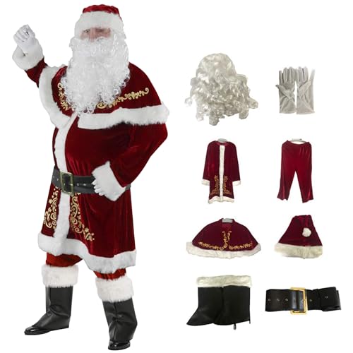 Xweptuy Santa Claus Kostüm für Erwachsene 8pcs/Set Velvet Santa Anzug Männer Weihnachts -Outfit für Weihnachtsfeiertagsfeier Cosplay 3xl von Xweptuy