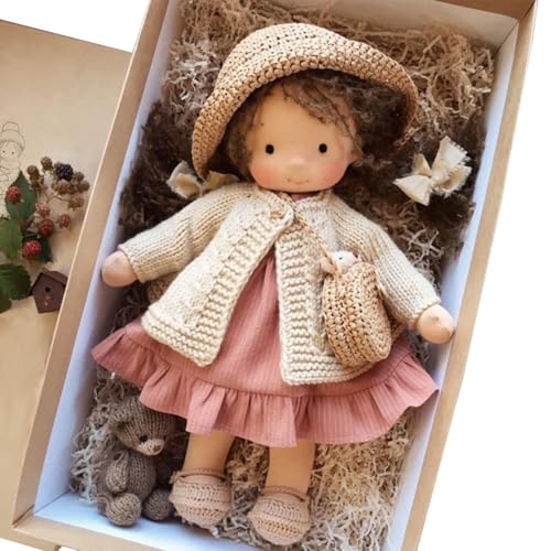 Xweptuy Stoffpuppe mit Geschenkbox 11x2x5 Ragdoll mit Hut, Tasche, Schuhen und mehr Dekoration süße ausgestopfte Babypuppenspielzeug für Babys und Kleinkinder ideale Weihnachtsgeburtstag Geschenke von Xweptuy