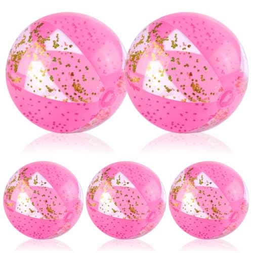 Xweptuy Strandball 2PCS Giant Beach Ball und 3PCS Kleine aufblasbare 6, 3 '' und 15 '' Dia..Glitzer Konfetti Sparkling Pool Bälle Spielzeug für Kinderpool Party Gefälligkeiten von Xweptuy
