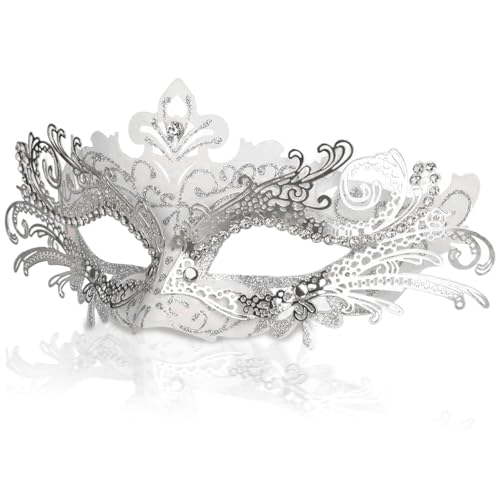 Xweptuy Venezianische Maske für Frauen weiße Maskerademaske mit exquisitem Schnitzen und Strass 8x4 Zoll halb Gesicht dekorativen Pl Xweptuy Venezianische Maske für Frauen weiße Maskerademaske mit exquisitem Schnitzen und Strass 8x4 Zoll halb Gesicht dekorativen Pl von Xweptuy
