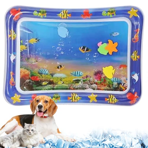 Xweptuy Wasserspielmatte 25x19 '' aufblasbare Baby Wassermatte süßes Fischmuster Bauchzeit Spiel Spielzeug für Säuglinge und Kleinkinder Haustierkühlung von Xweptuy