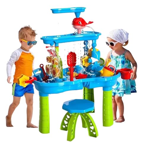 Xweptuy Wassertisch für Kinder 1 Set 3-stufig geräumiger sensorischer Tisch Buntes Sand Interaktive Eltern-Kind-Entwicklung Kühlung Wasserspielzeug für Outdoor Beach von Xweptuy