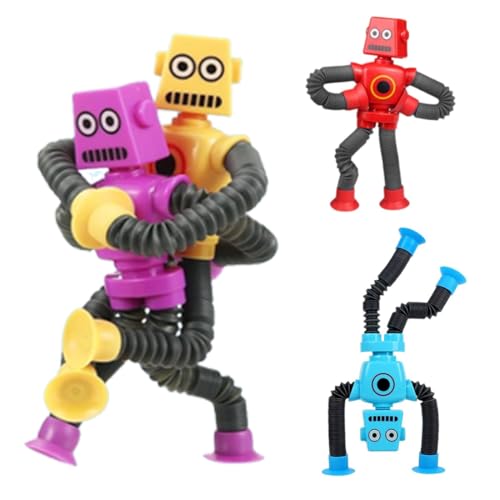 4 Stück Teleskop-Saugnapf Roboter Spielzeug, Sensorisches Roboter Spielzeug, Telescopic Suction Cup Roboter Toy, Partygeschenke für Jungen und Mädchen (Rot,Gelb,Blau,Lila) von Xynqura