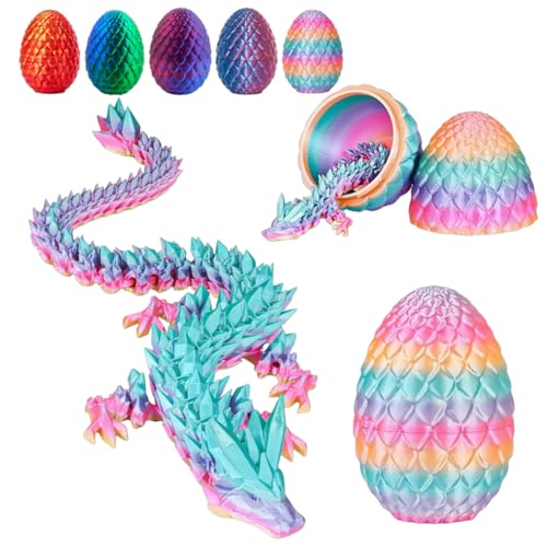 Xynqura 3D Gedrucktes Drache, Drachenei mit Drache, 3D Drache, 3D Drache im Ei, Realistische Beweglicher Drache, Geschenk und Deko, Perfekt für Kinder Geburtstage und Ostergeschenke (Bonbonfarben) von Xynqura
