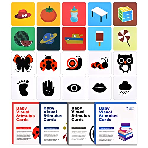 Xzeemo 128 Kontrastkarten Baby, Lernkarten Hohe Kontrast, Visuelle Stimulation, Kontrastbuch Neugeborene, Schwarz Weiß Bunte Knisterbuch, Lernaktivitätskarten für 0 Bis 36 Monate von Xzeemo