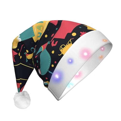 Xzeit LED-Weihnachtsmütze für Erwachsene, Weihnachtsmannmütze, Happy Birthday-Bilder, beleuchtete Weihnachtsmütze, Weihnachtsfeierzubehör von Xzeit