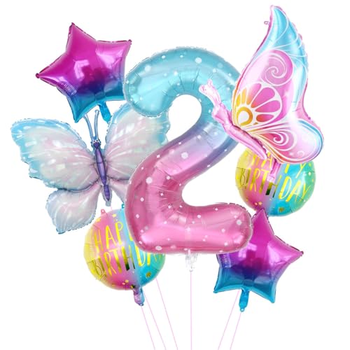 Schmetterlings-Ballon zum 2. Geburtstag, bunt, Farbverlauf, rosa Folienballons aus Mylar-Folie für Feenparty, Mädchen-Partyzubehör, Babyparty Schmetterlings-Ballon zum 2. Geburtstag, bunt, Farbverlauf, rosa Folienballons aus Mylar-Folie für Feenparty, Mädchen-Partyzubehör, Babyparty von Xzyden