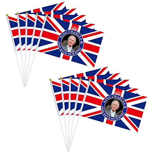 10 Stück kleine Krönungsflagge König Charles III Union Jack Flagge auf Stäben King Charles Krönung Dekorationen 2023 Hand winken Flaggen Mini-Flaggen, UK King Stick Flagge für Krönung Straße Party 10 Stück kleine Krönungsflagge König Charles III Union Jack Flagge auf Stäben King Charles Krönung Dekorationen 2023 Hand winken Flaggen Mini-Flaggen, UK King Stick Flagge für Krönung Straße Party von YAAVAAW
