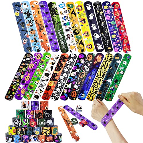 24 Stück Schnapparmband Kinder Halloween,Slap Bracelet Armband Schnapparmbänder Perfekte Mitgebsel für Kindergeburtstag Gastgeschenke Partytütenfüller,Klatscharmband Spielzeug Party Bag Fillers von YAAVAAW
